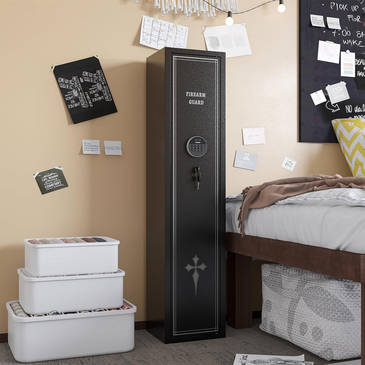 KAER 2-3 Gun Safe, 52''Height Gun Safe for Rifles and Pistols, Metal Safe, Rifle Safes for Home, Gun Safes with Adjustable Gun Rack KAER