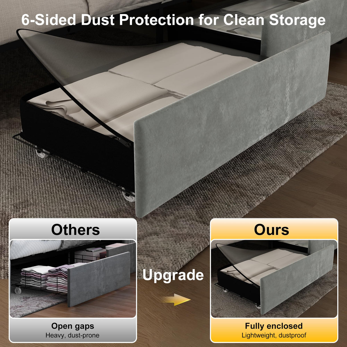 Queen Led Bed Frame with 4 Storage Drawers, with Smart Control RGBW LED Lights Headboard Footboard, Control DIY Color, Box Spring Optional, Velvet Grey WoodArtSupply