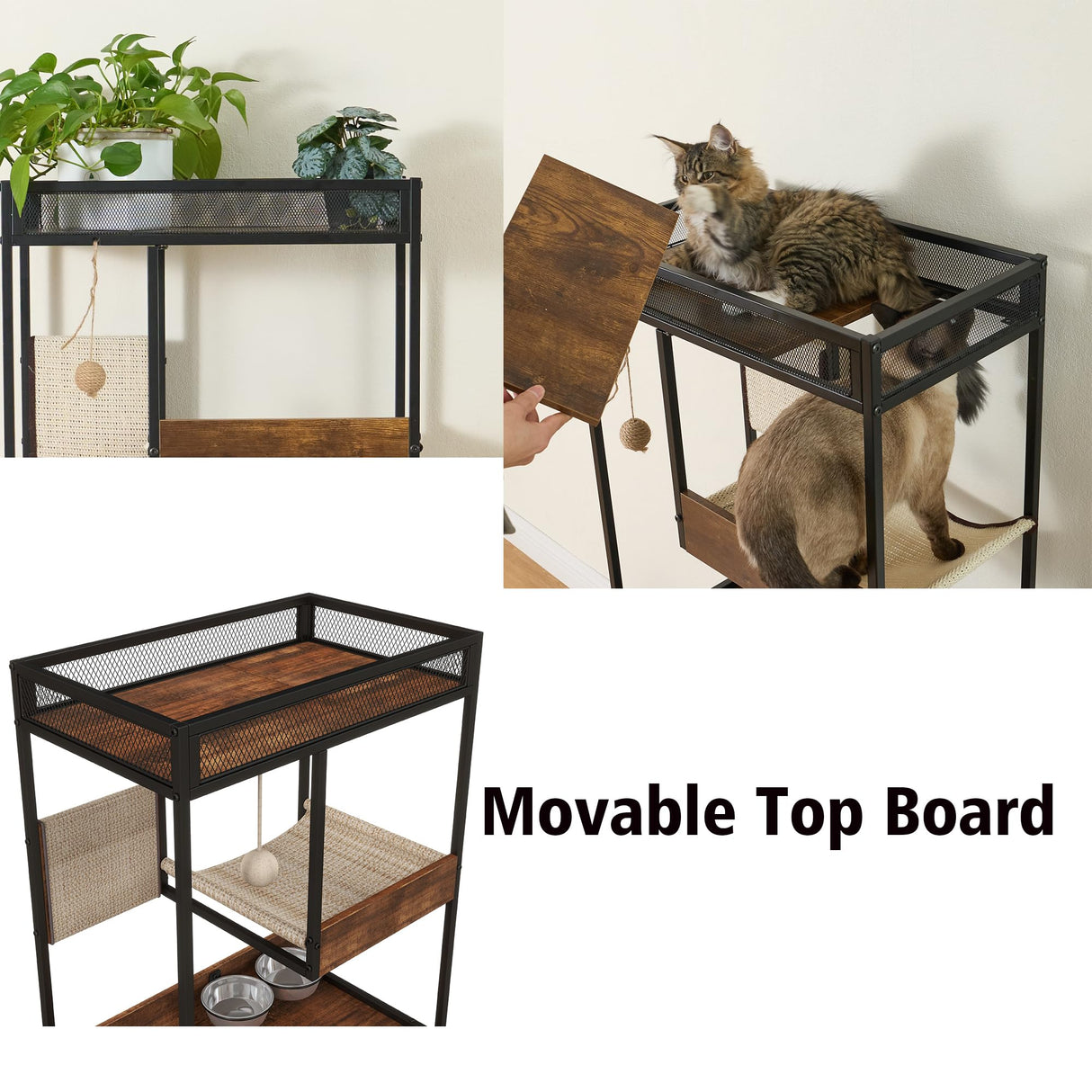 FerniTry Cat Litter Box Enclosure Furniture with Cat Tree Tower, Kitty Litter Box Hidden Cabinet with Shelves Scratching Pad and Cat Bowls, Cat Washroom Indoor Cat House,Rustic Brown… FerniTry