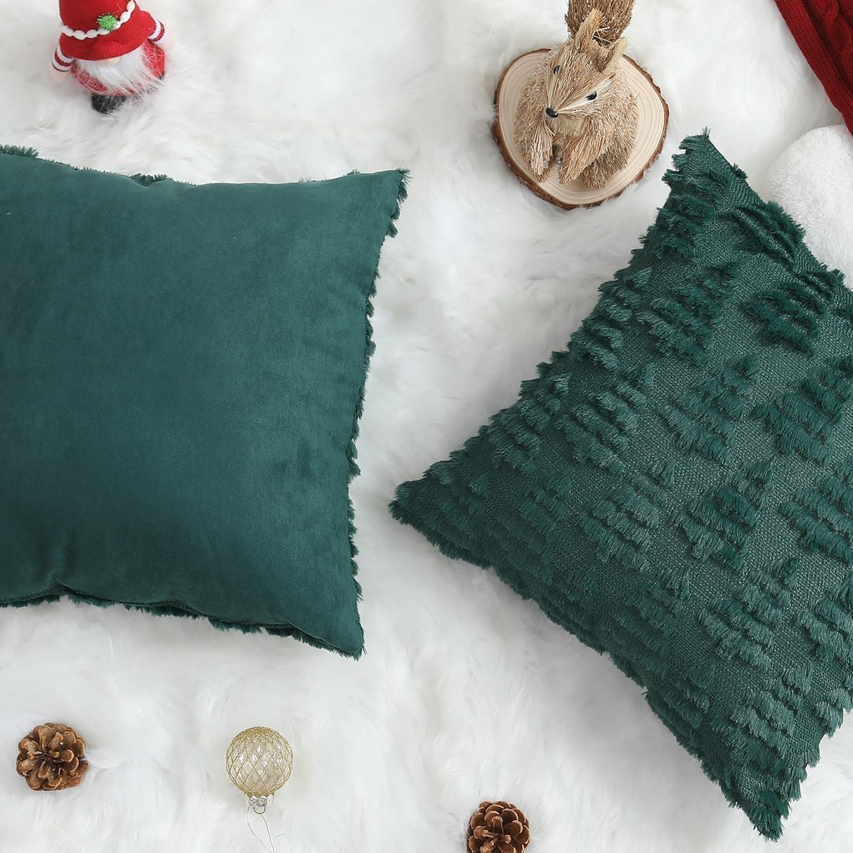 Allorry Christmas Pillow Covers 18 x 18 Set of 2 Xmas Decorations Dark Green Christmas Tree Pillow Cases Plush Faux Fur Soft Cushion Case for Winter Xmas Holiday Home Bedroom Sofa Decors SY-003-A18 Allorry
