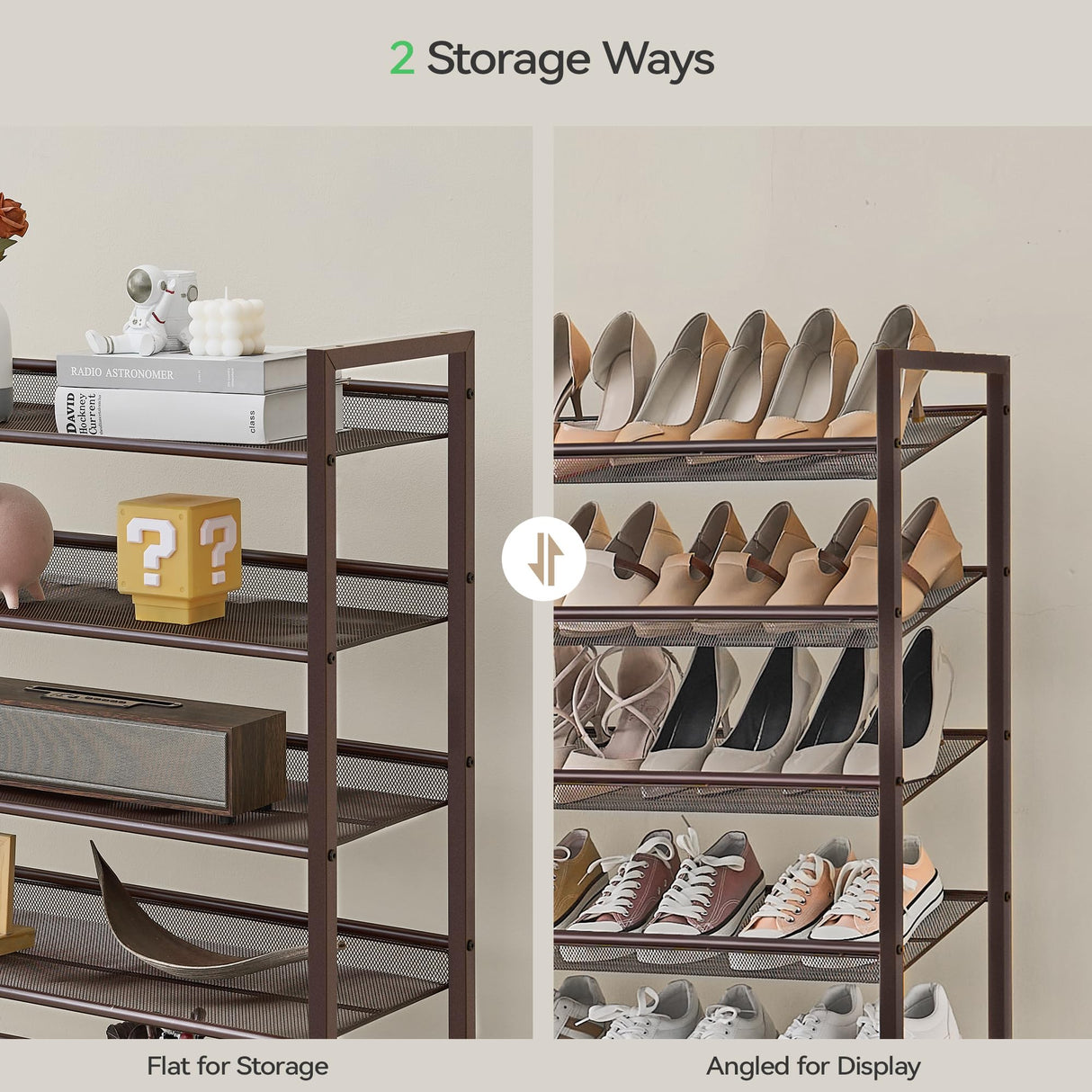 Nunsino Shoe Rack, Long Shoe Organizer,Max Holds 62 Pairs,10 Tier Metal Shoe Storage Shelf,5-Tier Stackable Shoes Organizer for Garage, Entryway,Bronze Nunsino