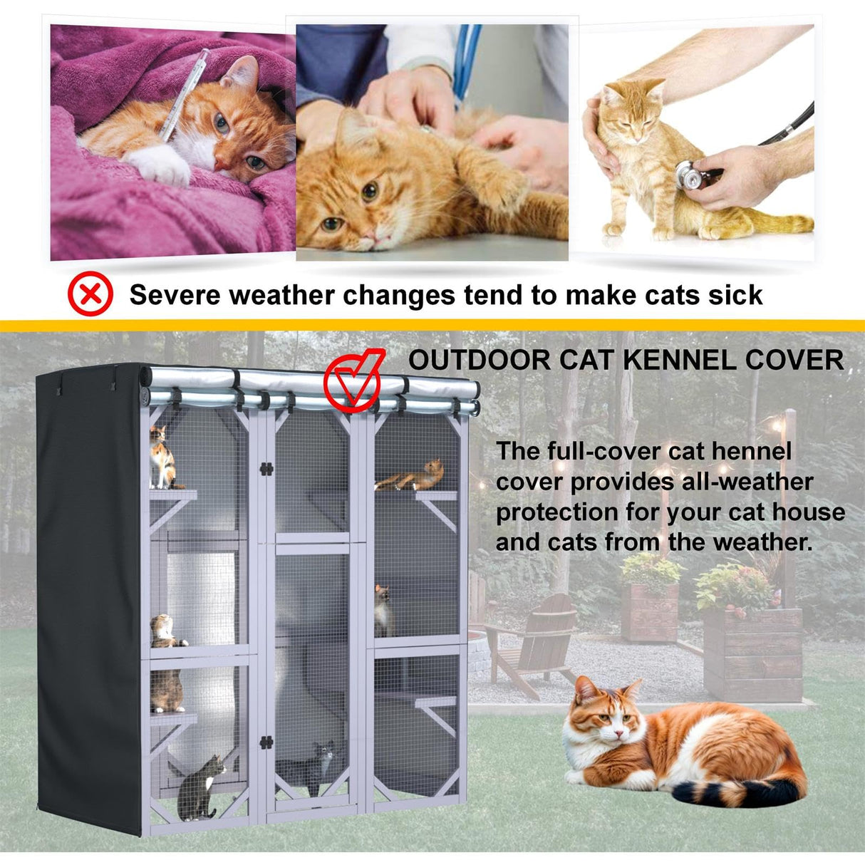 Outdoor Cat House Cover 600D Heavy Duty Waterproof Full Coverage Large Cat House Cover Walk-in Cat Cage Cover L63“ X W30” X H70” (Only Cover) Ddeman