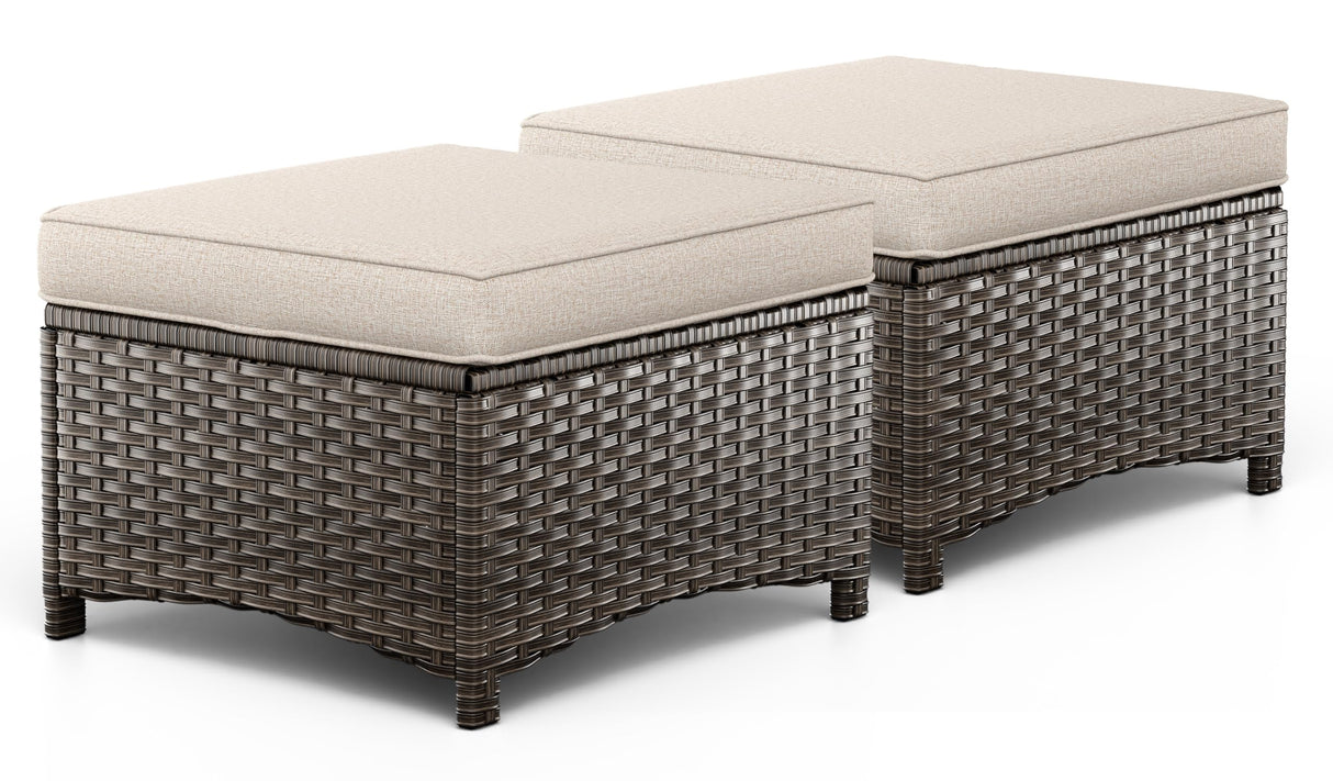 MaxMulti 2 Pieces Patio Ottomans, Outdoor Wicker Footrest Seat with Removable Cushions, Multipurpose Patio Furniture for Outdoor, Backyard and Deck Use (Beige) MaxMulti