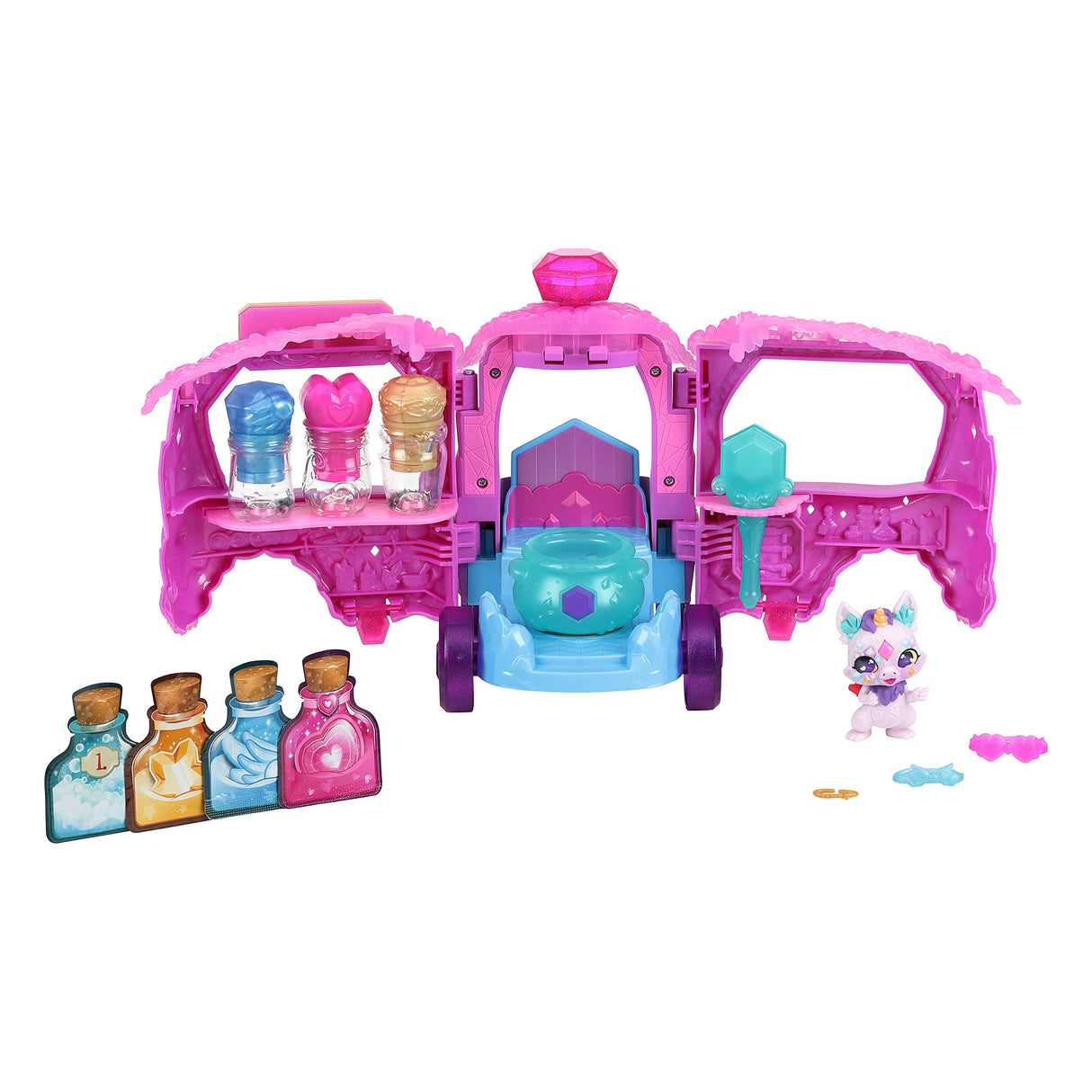 Magic Mixies Magic Potions Truck Playset. Transforms Into A Potion Shop. Create 3 Spells and Potion Surprises for Your Mixlings. Includes 1 Exclusive Mixling Magic Mixies