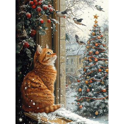 Cat Paint by Numbers Kit for Adults,Winter Painting by Numbers,DIY Acrylic Paint Kit for Adults Beginners Without Frame,Easy Christmas Adult Paint by Number Kits on Canvas for Decor 16x20inch