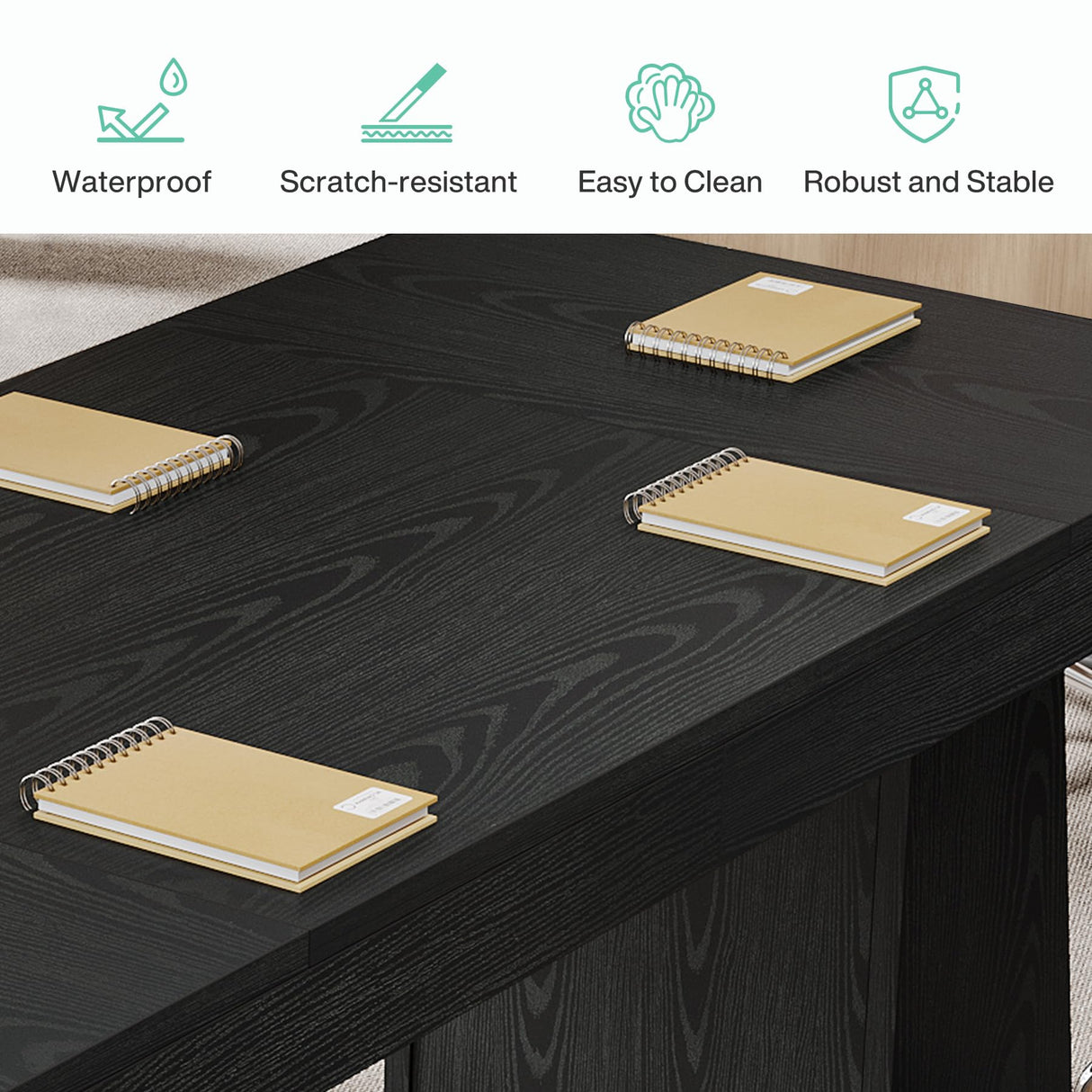 Tribesigns 55.1" W Conference Table for 4-6 People, Modern Meeting Table with Thick Tabletop and Double Trapezoidal Legs, Small Wood Seminar Desk Office Furniture for Conference Room, Black Tribesigns