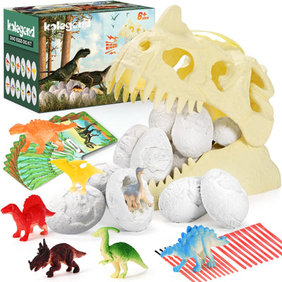 kolegend 12 Pack Dino Eggs Dig Kit and T. Rex Skull Dinosaur Eggs Excavation Set Easter Gift Dinosaur Toys Science Experiments Kits for Kids Easter Basket Stuffers Toys for 3+Year Old Boys Girl