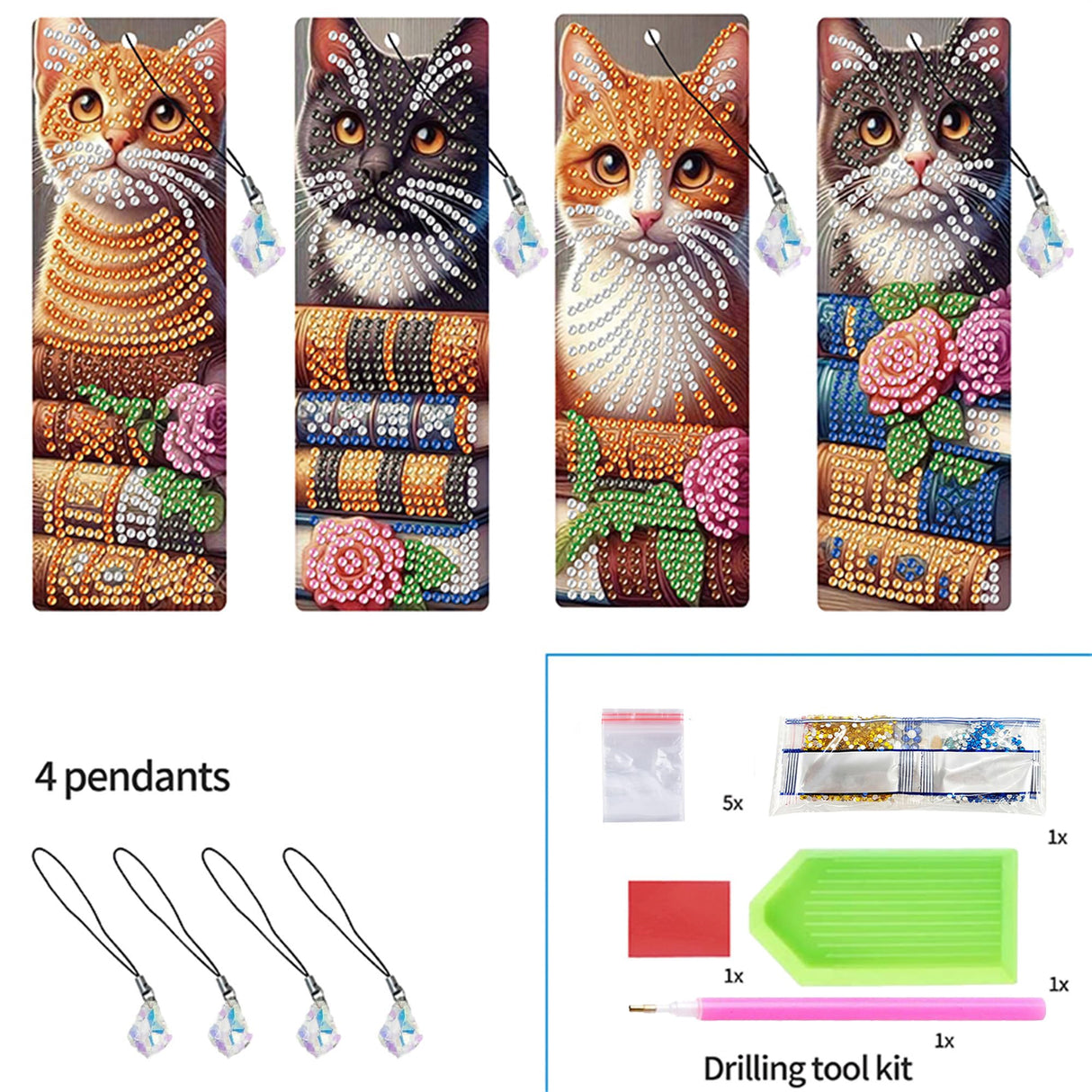 4pcs Cat Diamond Art Bookmarks,Diamond Painting Bookmarks Kits for Adult,DIY Gem Art Small Crafts with Rhinestone Tassel,Paint by Diamonds for Graduation Birthday Reader Gifts. (cat) NDNXYXGS