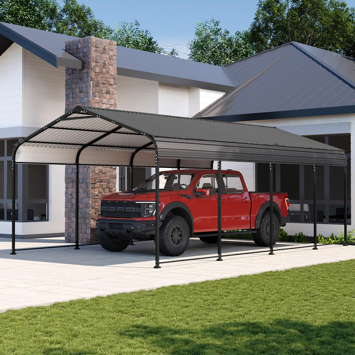Aoxun 12x20 FT Metal Carport, Heavy Duty Carport Canopy with Galvanized Steel Roof & Frame, 12'W x 20'D x 8.8'H Metal Garage Building Car Ports Shed for Car, Boat, Pickup and Tractors Aoxun