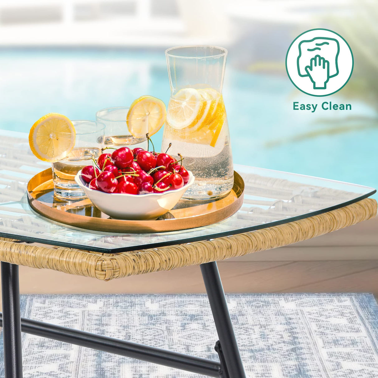 YITAHOME Patio Furniture Wicker Outdoor Bistro Set, 4-Piece All Weather Patio Furniture Rattan Conversation Loveseat Sets for Backyard, Balcony and Deck, Light Brown+Beige YITAHOME