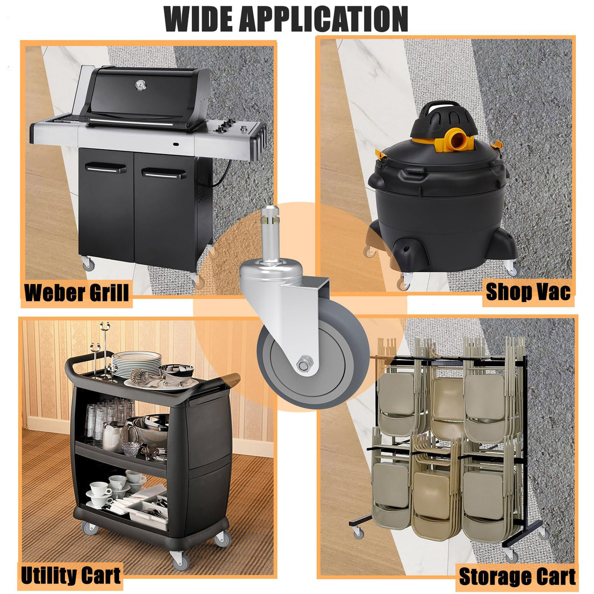 RILIDRI 4-Inch Swivel Stem Caster, 7/16-Inch Stem Diameter Rubber Wheel, Heavy Duty TPR Replacement Wheels for Rubbermaid Mop Bucket Cart Grill Casters - 4 Pack RILIDRI