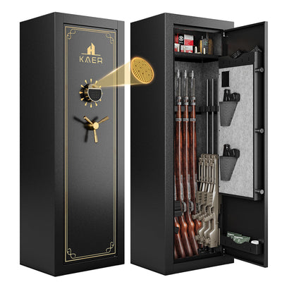 KAER 15 Gun Safe Assembled - Fingerprint Biometric Gun Safe for Rifles and Pistols, Long Rifle Safe Large Gun Cabinet for Shotguns with Digital Keypad, Removable Gun Racks, Pistol Pockets