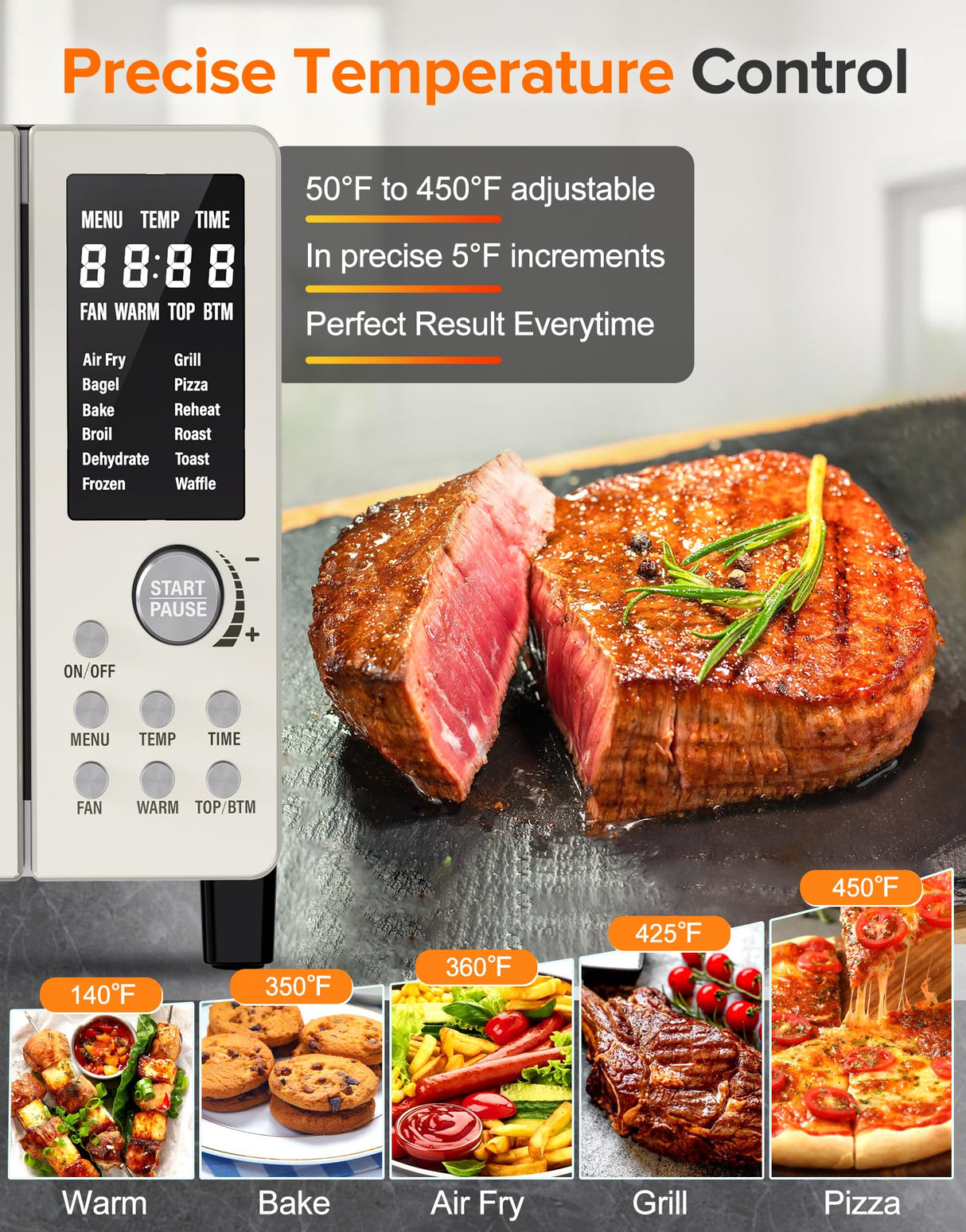 Nuwave Bravo Pro Smart Air Fryer Toaster Oven Combo, Airfryer Convection Oven Countertop, 12-in-1 Functions with Quicker & Even Crisp Technology, 1800W, 50-450°F, PFAS-Free, 21QT, Vanilla Cream Nuwave