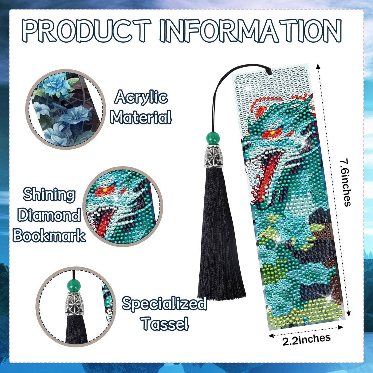 Sitsink Dragon Art Kits - 6 Pc Diamond Bookmarks with Tassels, Fantasy Creature Dragon Painting Kits for Adults Sitsink