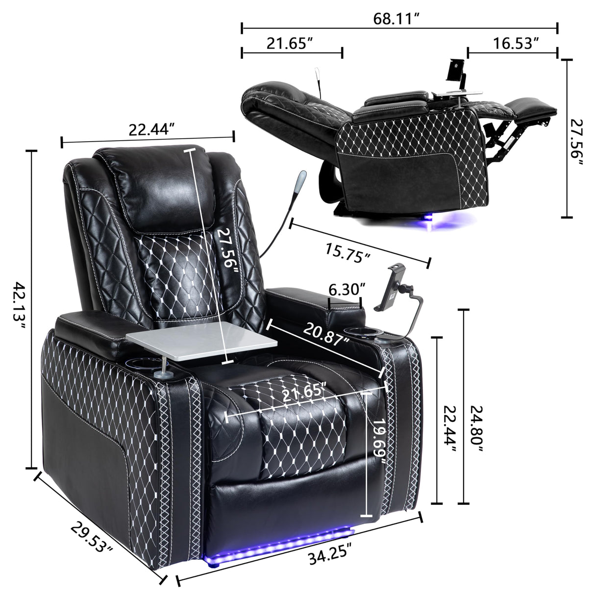 JIKFRIMA Power Zero Gravity Recliner Chair for Adults Breathable Leather Electric Recliners Adjustable Home Theater Seating with Smart Cup Holders, USB Ports, Hidden Arm Storage, Tray Table JIKFRIMA