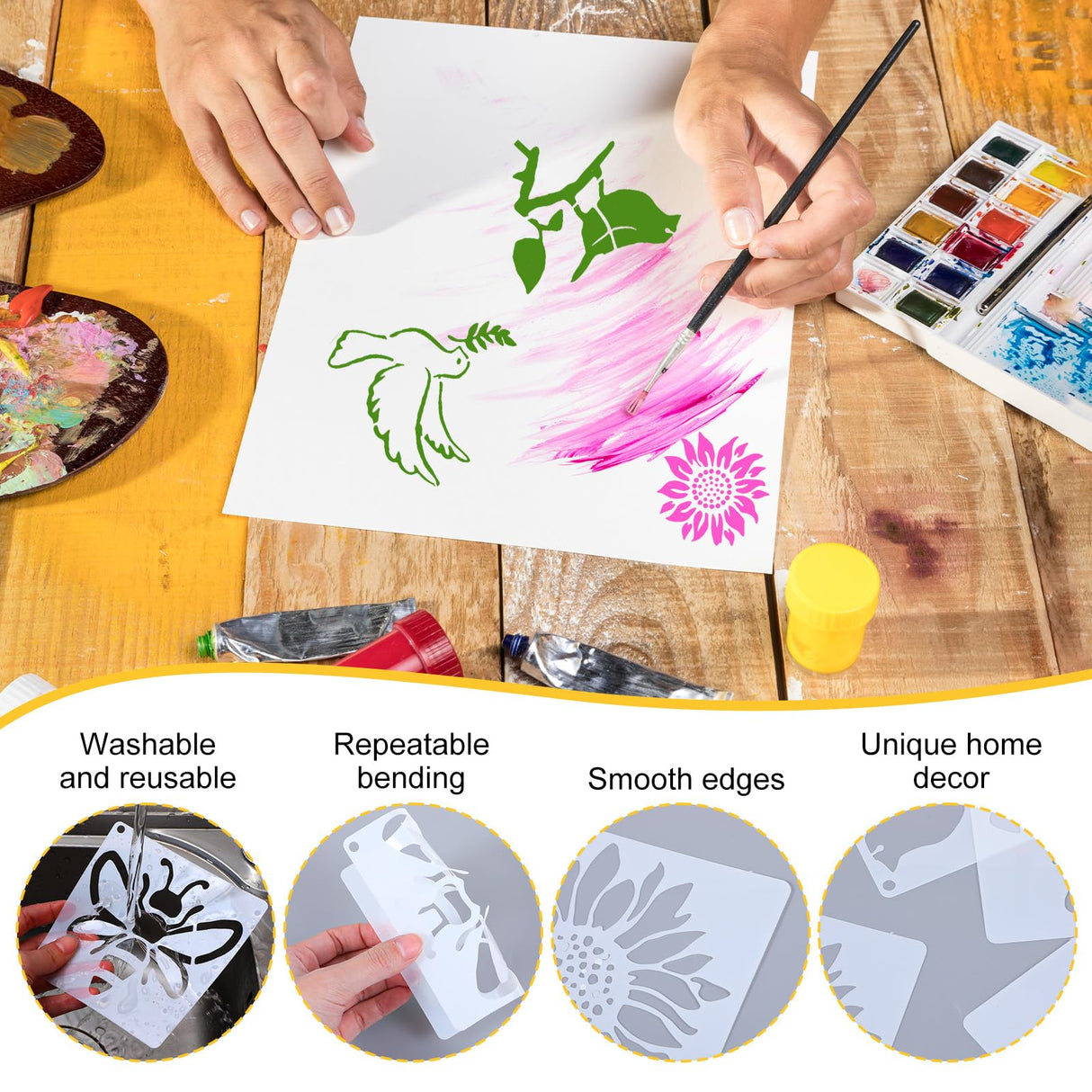 Yuanchu 15 Pcs Sunflower Bee Stencil Birds Stencils Butterfly Dragonfly Templates, Reusable Nature Stencils for Painting DIY Craft Stencils for Drawing on Wood Wall Canvas Rock Chalkboard Yuanchu