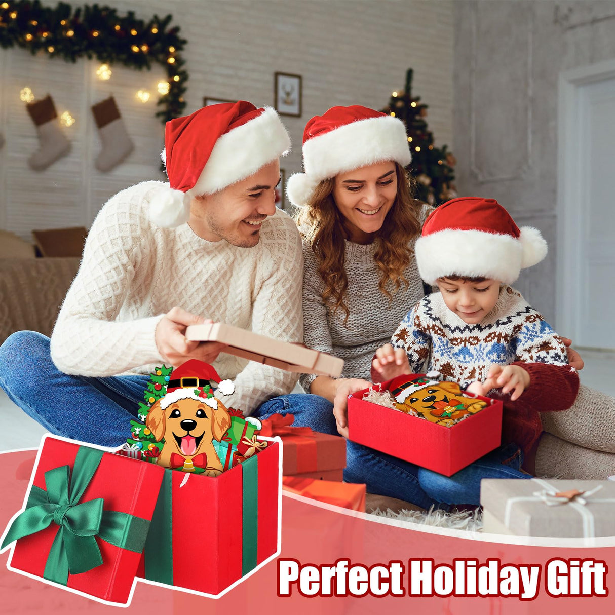 Vercraft 61 Pcs Interchangeable Christmas Table Decor Dog Seasonal Wooden Table Sign Winter Interchangeable Centerpiece Set Farmhouse Tiered Tray Christmas Home Kitchen Decor for Pet Lover Gift Vercraft