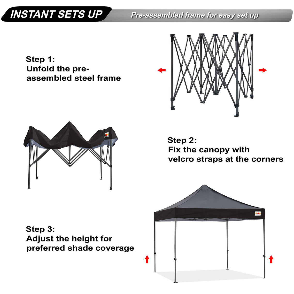 ABCCANOPY Patio Pop Up Canopy Tent 10x10 Commercial-Series (Black) ABCCANOPY