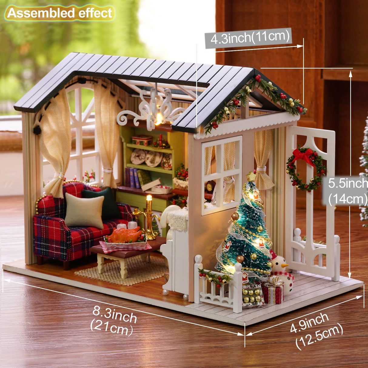 DIY Miniature Dollhouse Kit Realistic Mini 3D Wooden Mini Doll House Room with Furniture LED Lights Christmas Decoration Birthday Gift for Teens Adults (Holiday time) Tiandirenhe