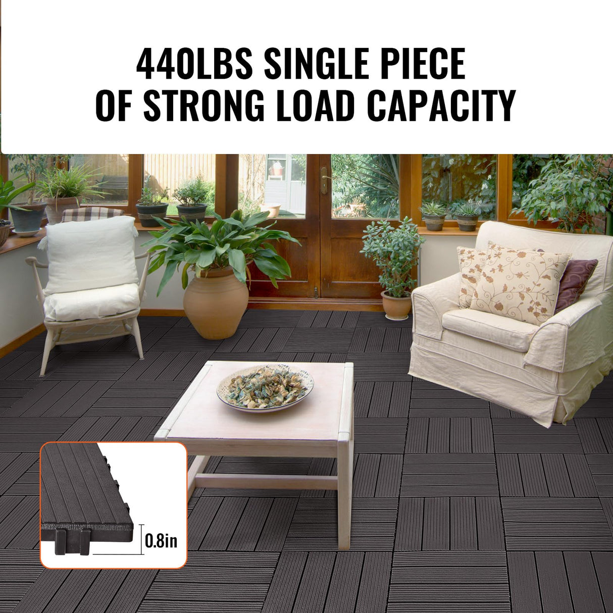 VEVOR Interlocking Deck Tiles, 54 Pack,12"x12" 54 sq. ft Plastic Waterproof Outdoor Flooring All Weather Use, Patio Floor Decking Covering Tiles for Porch Poolside Balcony Backyard, Dark Brown VEVOR