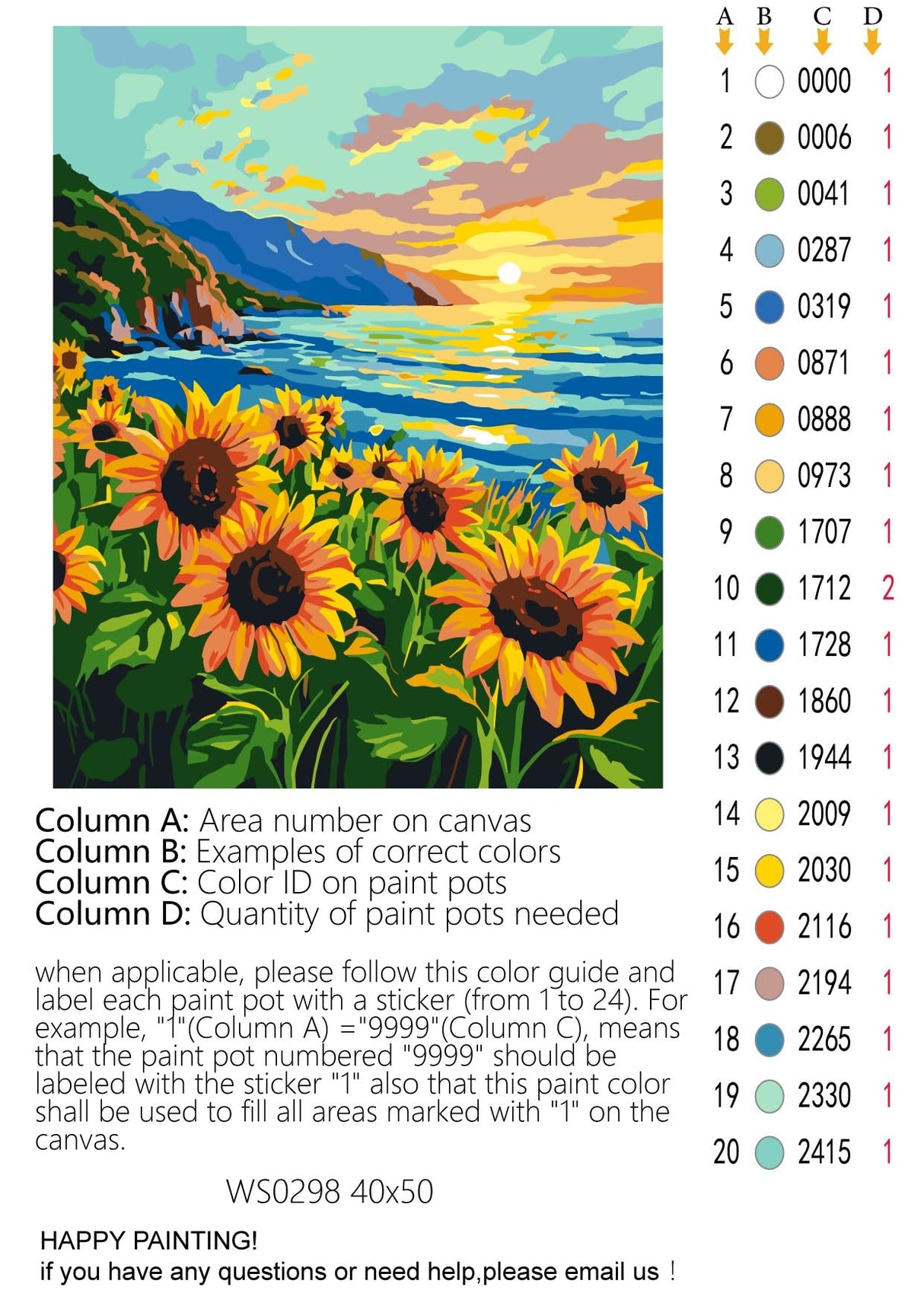 Sunflowers Paint by Number, Sunflower Ocean Paint by Numbers Kit for Adult, Sea at Sunset Poster Wall Art, Mountain DIY Acrylic Painting, Flowers Home Living Room Wall Decor(16x20inch, No Frame) zouewit
