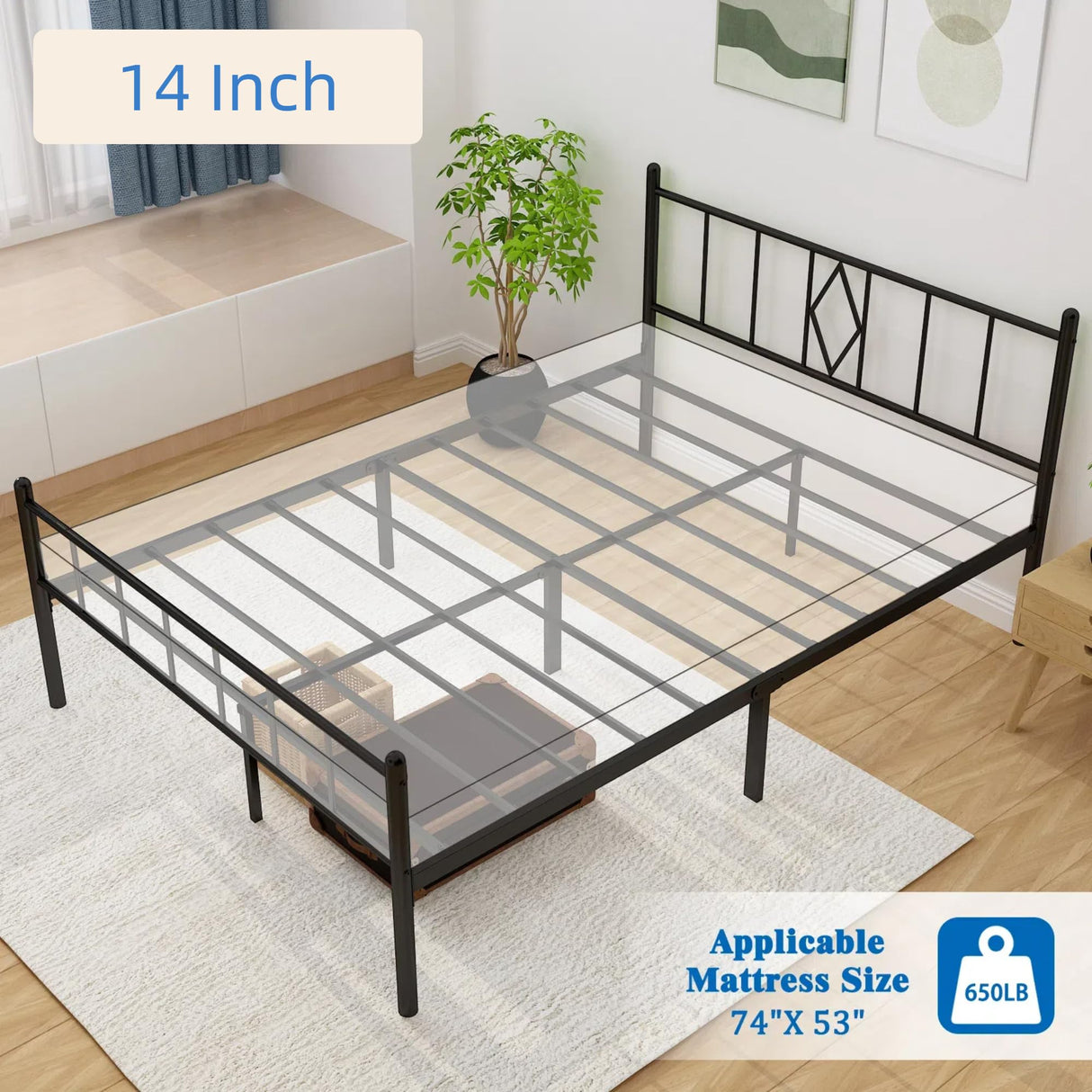 FONTOI Full Size Bed Frame, 14 Inch Metal Platform Bed with Iron-Art Headboard & Footboard, Classic Bed Frame with Heavy Duty Metal Slats Support, Under Bed Storage & No Box Spring Needed, Black FONTOI