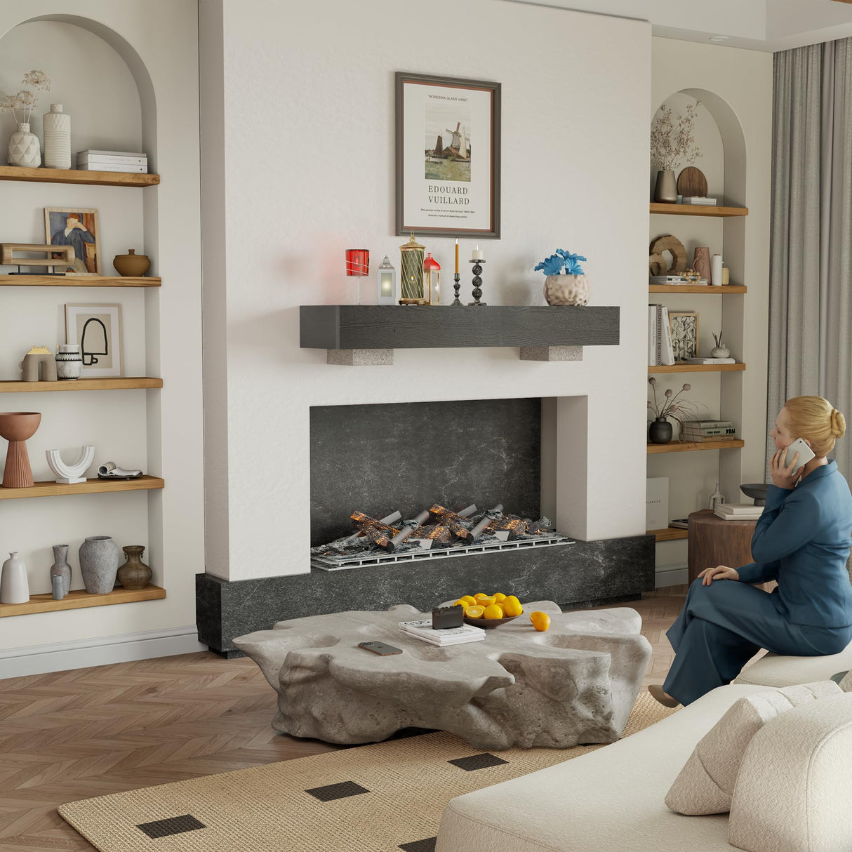 Heimlove Fireplace Mantel 60 Inch,Floating Fireplace Mantel Wood Shelf,Wall Mounted Rustic Wood Display Shelf for Home Decor,Rustic Traditional,Farmhouse Fireplace Mantel Shelves | 60"x 8"x 6" Heimlove