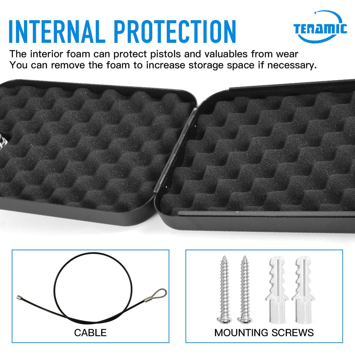 Tenamic Pistol Safe, Portable Travel Gun Safe, Solid Steel Handgun Lock Box for Home, Gun Safes for Car, Black Tenamic