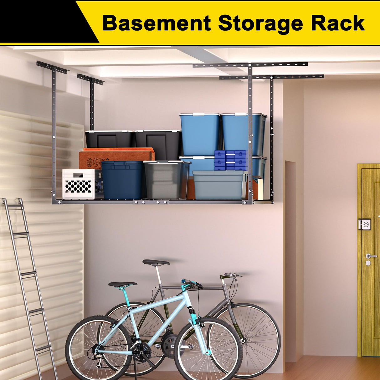 GIOTORENT 3x4FT Overhead Garage Storage Rack, Heavy Duty Metal Garage Ceiling Storage Racks, Adjustable Garage Shelving/Garage Organization/Garage Storage Shelves, 450lbs Weight Capacity, Black GIOTORENT