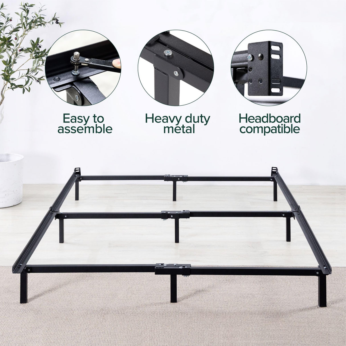 ZINUS Compack Metal 7 Inch Support Bed Frame for Box Spring and Mattress Set, Black, King Zinus