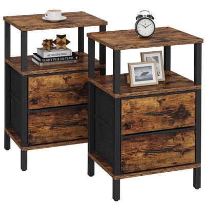 TUTOTAK End Table, Couch Side Table, Nightstand with Cloth Drawer, Set of 2, Bedside Table, Brown TB01BB066