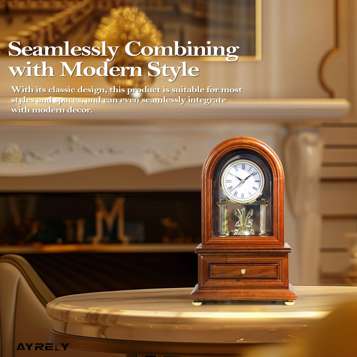 AYRELY® Wooden Table Anniversary Clock, Revolving Pendulum Mantel Clock, Antique Shelf Clock, Desk Grandfather Clock for Living Room, Home Decor Gift AYRELY