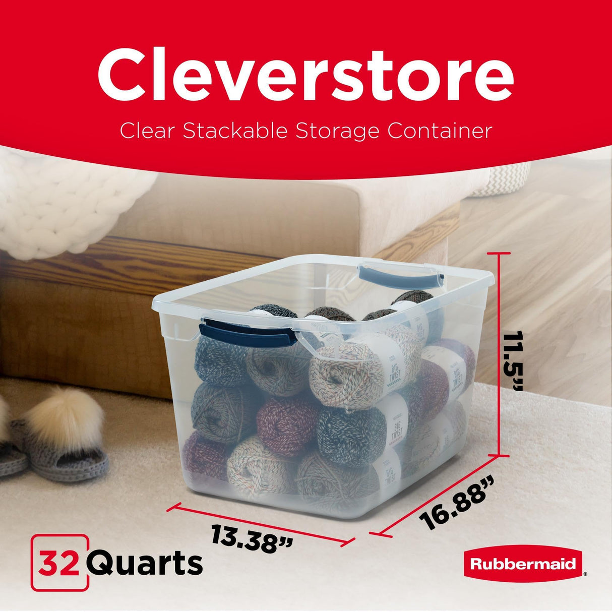 Rubbermaid Cleverstore Clear 32 Qt, 6 Pack Stackable Plastic Storage Bins with Lids, Great for Closet and Laundry Storage, Organizing in the Home Rubbermaid