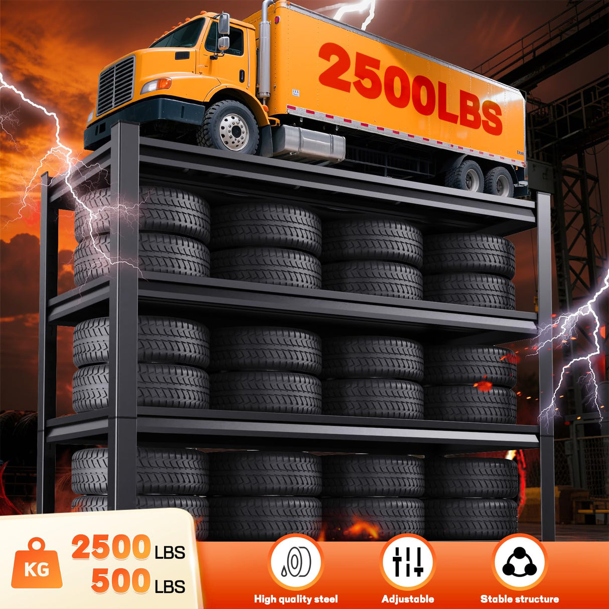 FFVVGH 72 ”H Garage Shelving Heavy Duty, Garage Storage Shelves 2500LBS Industrial Shelving Unit, Adjustable Metal Shelving, Steel Garag Organizer, Rack Shelf for Basement, 72 ”H×36”W×16”D FFVVGH