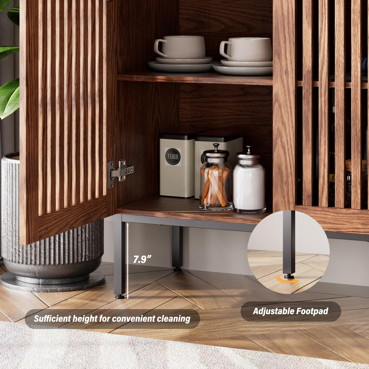 BVIUNTWO Farmhouse TV Stand for TVs up to 100 inch, 2 in 1 Entertainment Center TV Console with Storage Cabinets and Metal Base, Media Console for Living Room, Brown BVIUNTWO