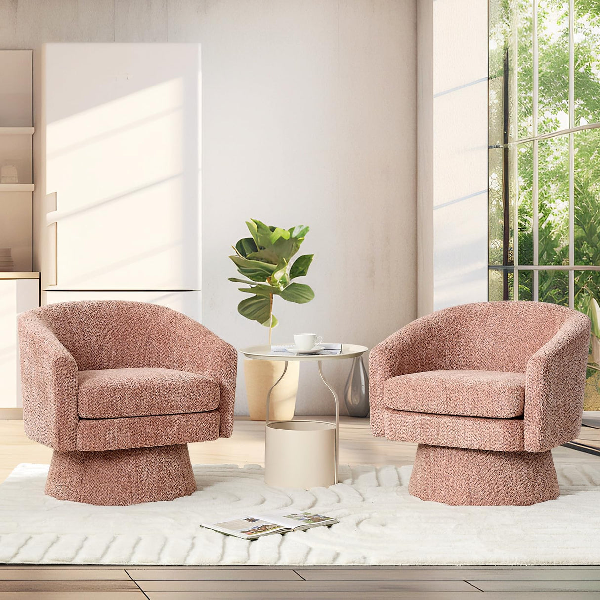 360°Swivel Accent Chair with Arms,Cozy Round Chenille Fabric and Soft Cushion Arm Chair for Living Room Bedroom Reading MilleLoom
