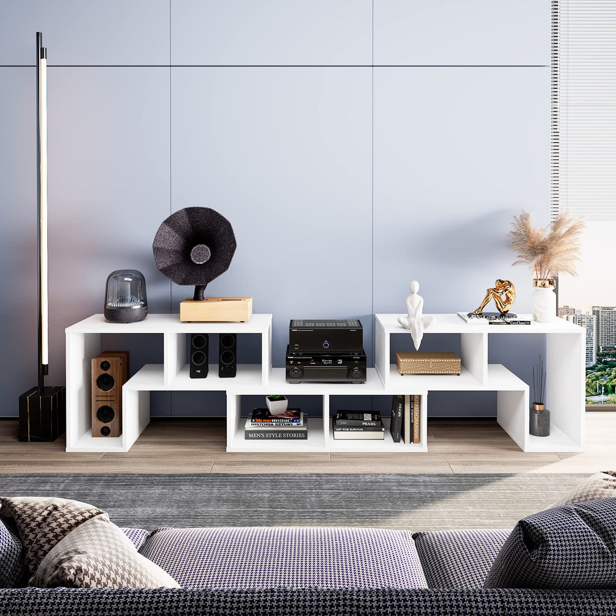 Tangkula 3 Pieces Console TV Stand, Free-Combination Entertainment Center for 50 55 60 65 Inch TV, Minimalist Modern TV Media Stand, DIY Open Storage Bookcase Shelf for Living Room (White) Tangkula