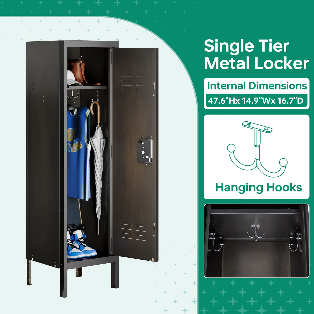 Letaya Metal Locker with Lock,55" Storage Cabinet Steel Retro Wardrobe with Lockable Doors for Home Office Employees School Dormitory Gym (1 Door) Letaya