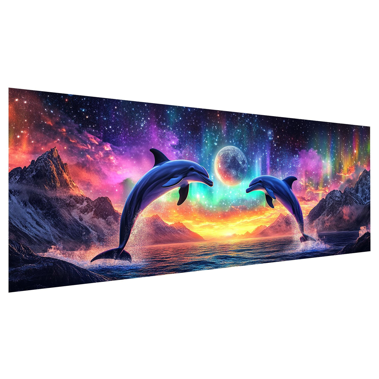 Zariocy 5D Large Diamond Art Kits for Adults Aurora Dolphins, Diamond Painting Art Scenery Round Full Drill Crystal Diamond Embroidery Paintings Arts Craft for Home Office Wall Decor 31.5x11.81 inch Zariocy