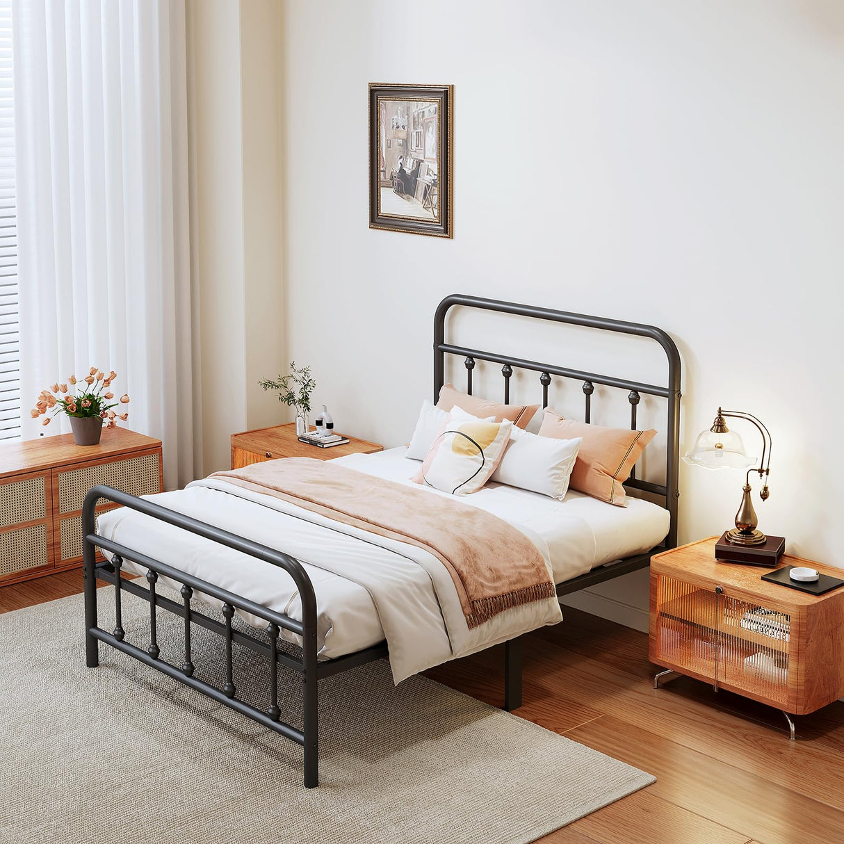 Vengarus Metal Bed Frame,Twin Size Bed Frame with Headboard,Structurally Stable, Heavy Duty Steel Slat Supported,Under Bed Storage,No Box Spring Needed,14 Inch,Black Vengarus