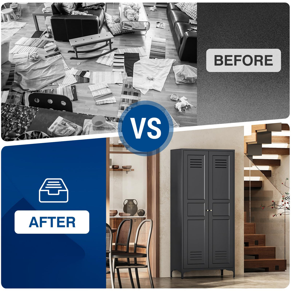 Fesbos Metal Storage Cabinet-61” Tall Steel File Cabinets with Doors and 4 Adjustable Shelves-Black Steel Storage Cabinet for Home,Kitchen, School, Office, Garage Fesbos