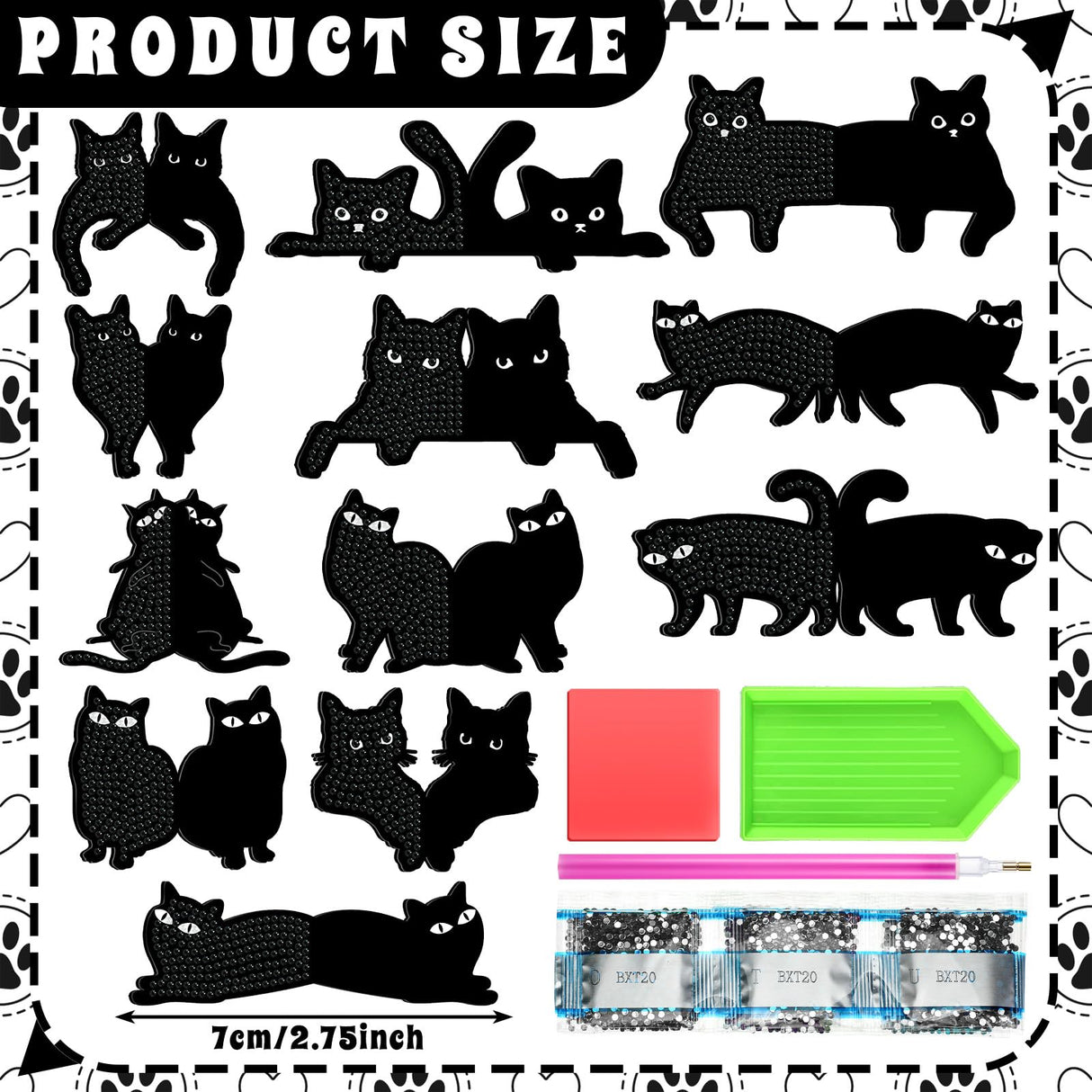 Saillong 12 Pcs Black Cat Diamond Painting Bookmark Cute Cat Diamond Art Kits for Aldults Animal Magnetic Bookmark 5D Rhinestone Magnetic Book Page Clips for Reading Lover Gifts Office Home DIY Crafts Saillong