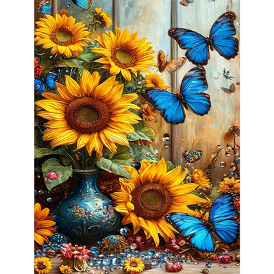 Diamond Painting Kits for Adults Sunflowers - Butterfly Diamond Art Kits for Adults, Round 5D Gem Art Kit for Adult Flowers DIY Crafts Kit Gift Home Wall Decor Gifts (16x12 inch)