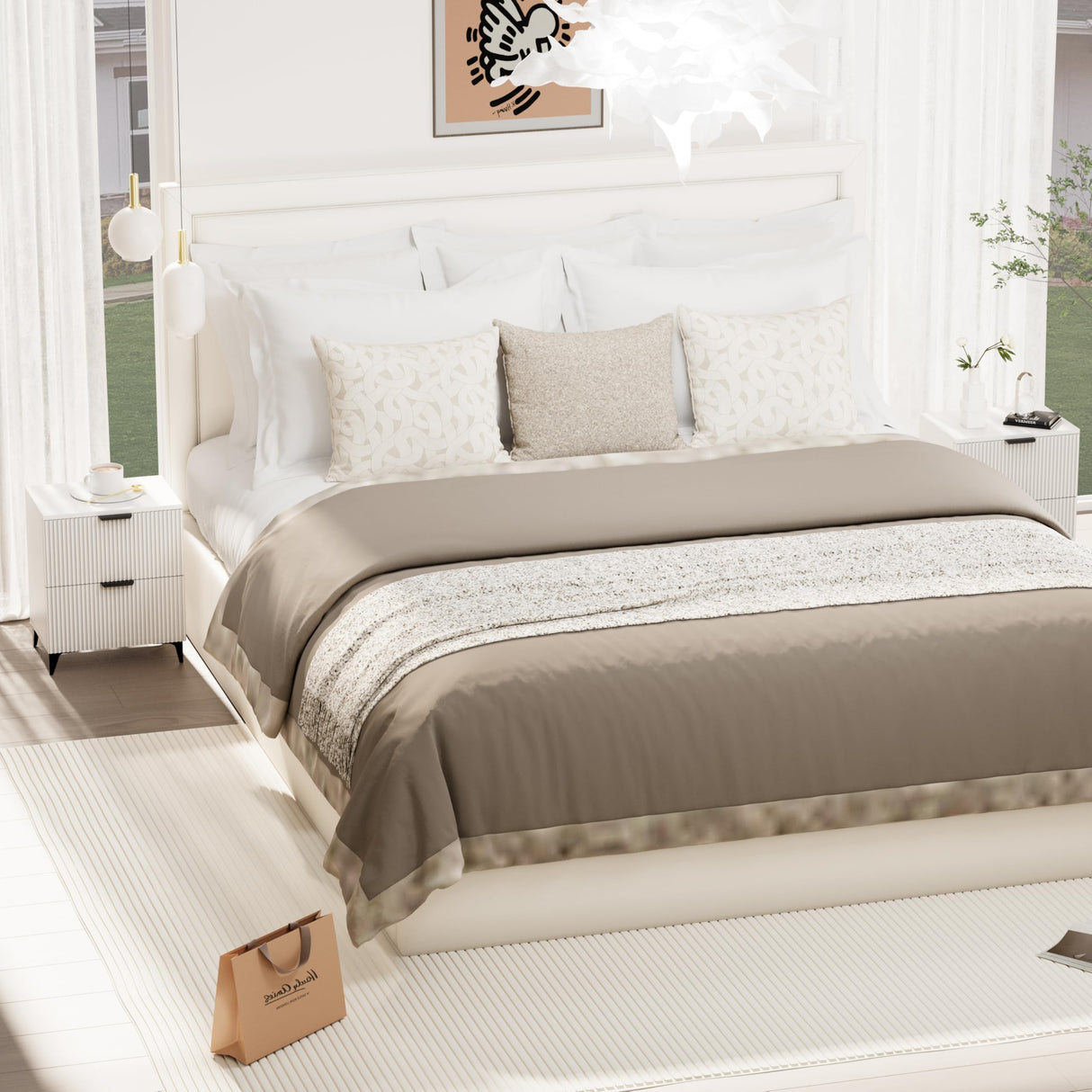 Royal Windsor Fluted Nightstand Set of 2 with 2 Drawers, Side End Table, Small Accent Storage Cabinet,Modern Night Stand Bedside Table for Bedroom,White Royal Windsor