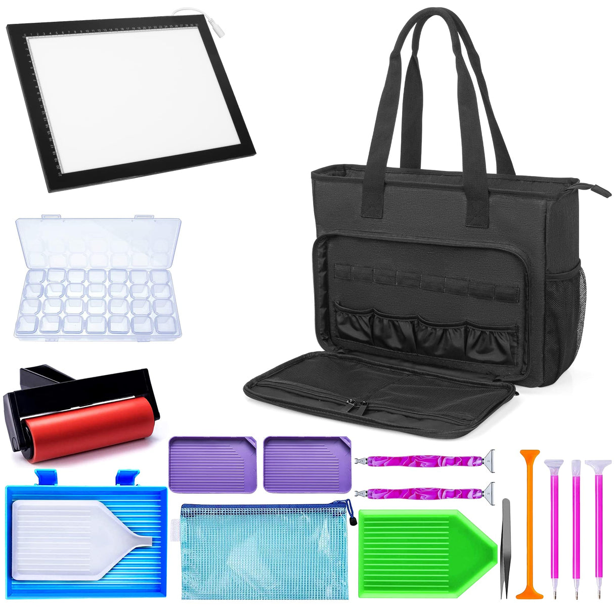 TORIBIO Carrying Bag for Diamond Painting A4 LED Light Pad, Diamond Painting Tools Storage Bag, Embroidery Protective Case for Embroidery Floss and Supplies, 15.4"x12.2"x4.7", Black,Bag Only TORIBIO