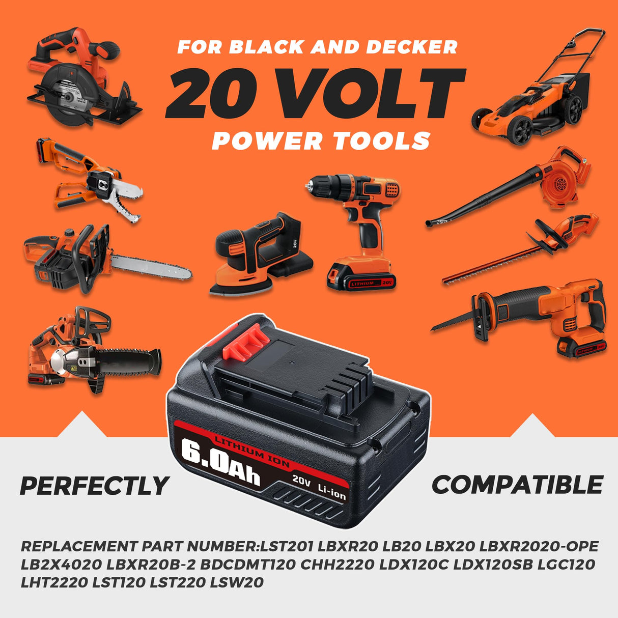 Masione 2X 6.0Ah 20V Repalcement for Black and Decker 20V Lithium Battery LB2X4020 LB2X4020-OPE Compatible with Black and Decker 20V Battery Cordless Tools and Outdoor Equipment Masione