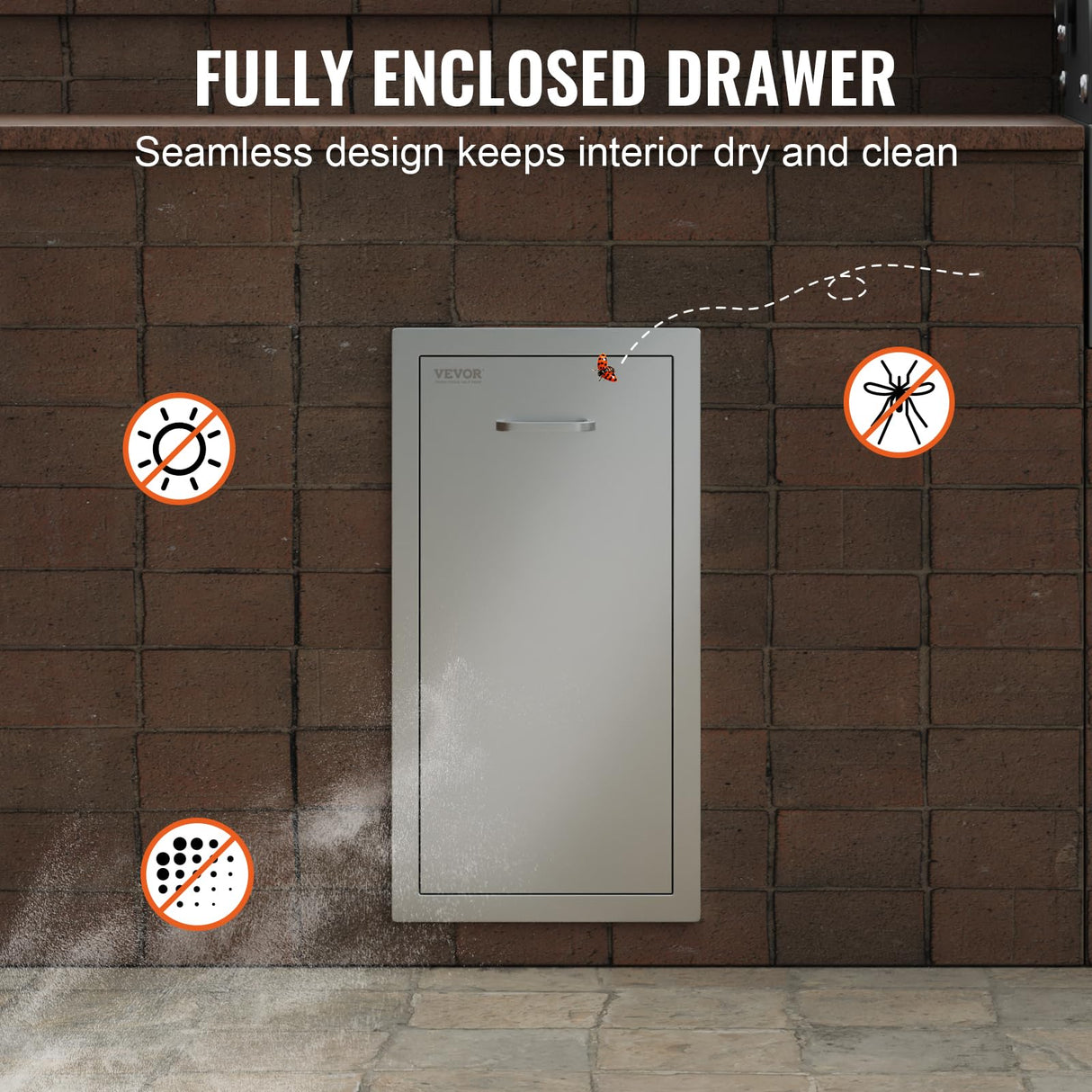 VEVOR Pull Out Trash Drawer 13.4"W x 25.7"H x 19.6"D Lower Sliding Rails Stainless Steel Roll Out Trash Bin Pull Out Tray Outdoor Kitchen Trash Drawer with Handle for BBQ Island Grill Station VEVOR