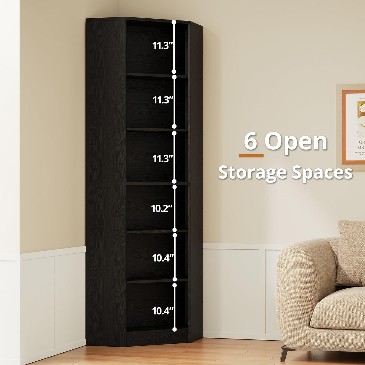 IRONCK Corner Bookshelf and Bookcase with 2 Storage Cabinets and 7 Tier Shelves, 71" Height Storage Shelves Corner Combination, Black IRONCK