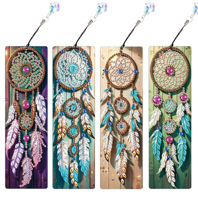 4 Pack Diamond Painting Bookmark Kits Theme of Dreamcatcher, Special Shaped Diamond Art Bookmarks with Pendant, DIY Handmade Crafts Home Office Supplies Reading Bookmark, Perfect Gift for Book Lovers