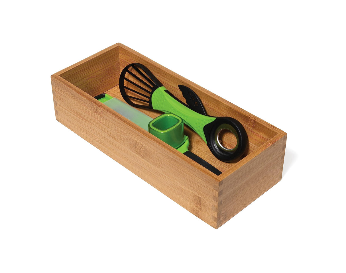 Lipper International Bamboo Wood Utensil Holder Storage Box for Cooking Tools, Makeup, or Office Supplies, 5" x 12" x 3" Lipper International